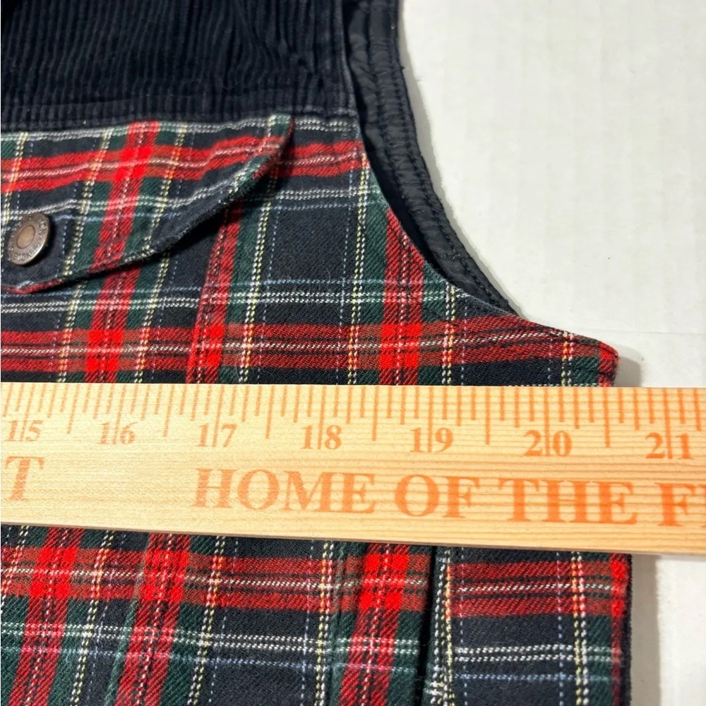 Vintage Woman’s Pendleton Red Plaid Quilted Fleece BlackCorduroy Snap Front Vest - Picture 9 of 11